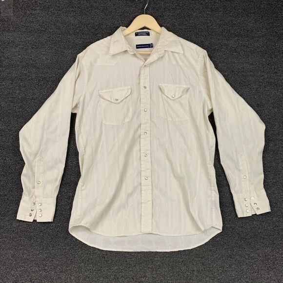 Panhandle Slim Other - Vtg Men’s Panhandle Slim Pearl Snap Cream Cowboy Shirt SZ L / 16.5 -35 Silver